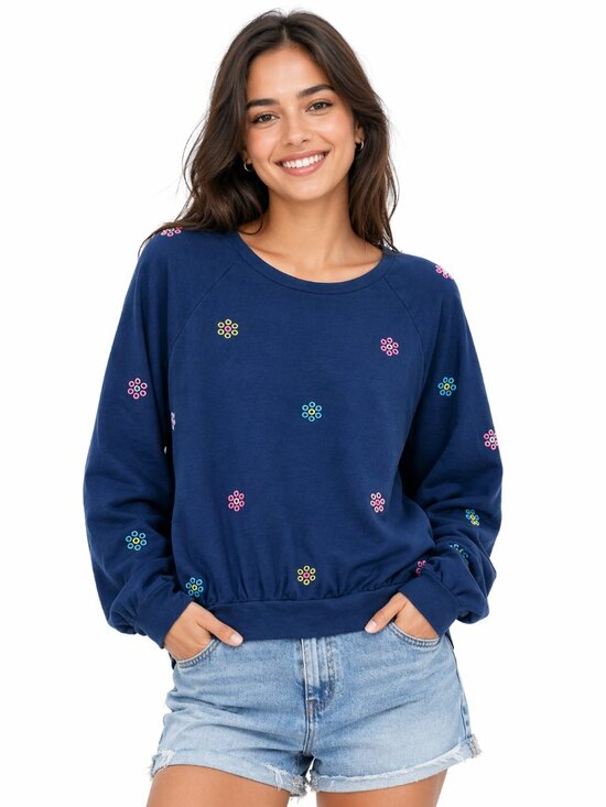 Lilly Pulitzer Tops - Lilly Pulitzer Landyn Embroidered Floral Ditsy Daisy Top Blue Medium Raglan NEW